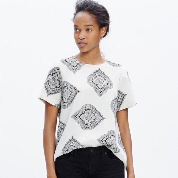 Madewell Tailored Tee Blouse in Estate Paisley Black Ivory Womens Size XS - Picture 3 of 9